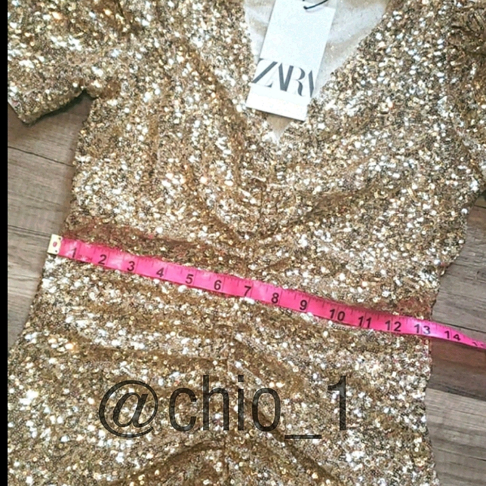 ZARA LIMITED EDITION DRAPED SEQUIN GOLD DRESS - Picture 14 of 16
